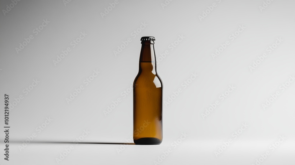 An empty beer bottle stands alone against a plain white backdrop. An empty beer bottle stands alone against a plain white backdrop.