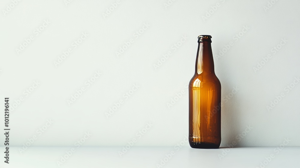 An empty beer bottle stands alone against a plain white backdrop. An empty beer bottle stands alone against a plain white backdrop.