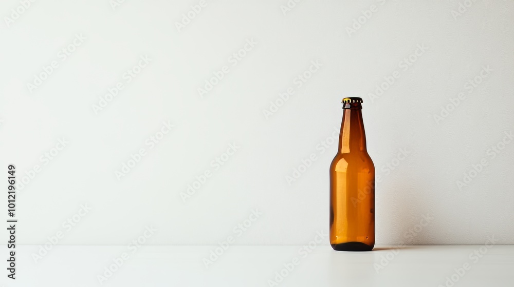 An empty beer bottle stands alone against a plain white backdrop. An empty beer bottle stands alone against a plain white backdrop.