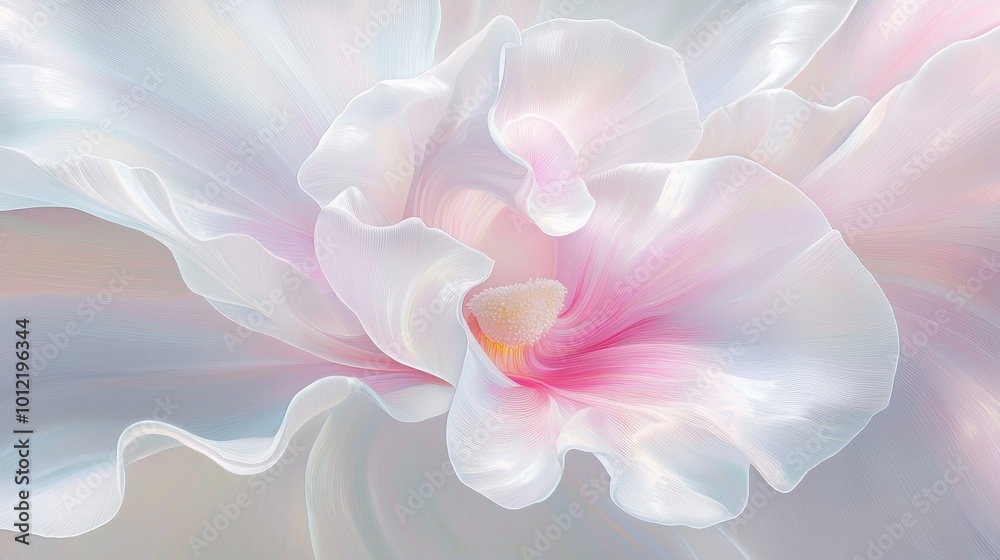 Obraz premium Graceful White Orchid with a Touch of Pink - Detailed Macro Shot of Elegant Flower Petals with Intricate Patterns and Realistic Texture