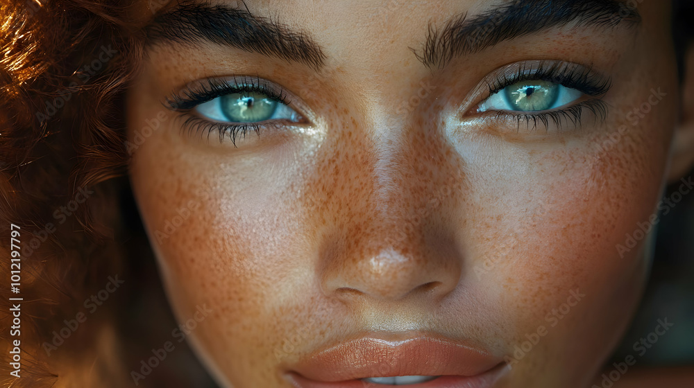 Close-up Portrait of a Woman's Eyes with Freckles - Realistic Image