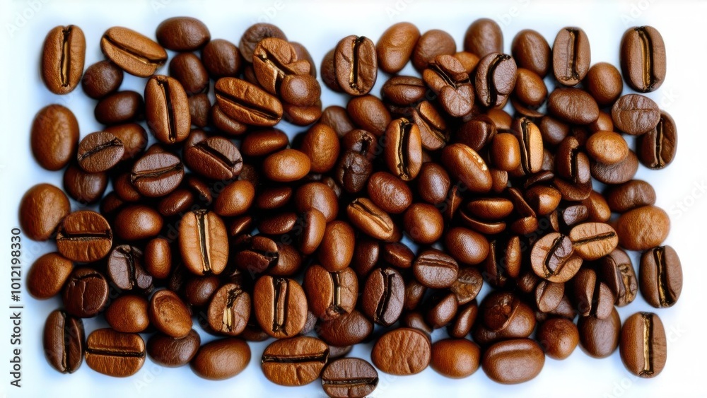 Obraz premium Many roasted coffee beans isolated on white, top view