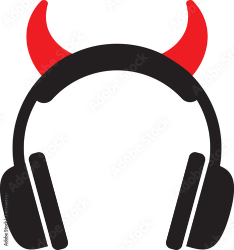 Red Devil Horns on Headset Headphones icon.