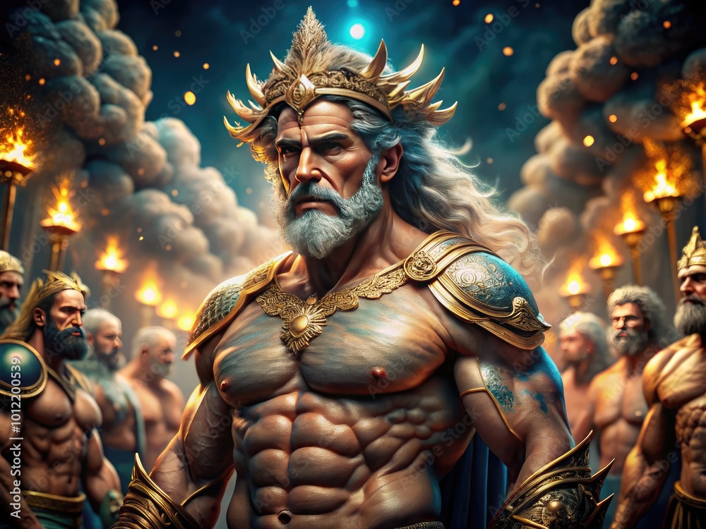 Epic Depiction of Greek Mythology Titans and Gods in a Vibrant and Dramatic Artistic Composition Epic Depiction of Greek Mythology Titans and Gods in a Vibrant and Dramatic Artistic Composition
