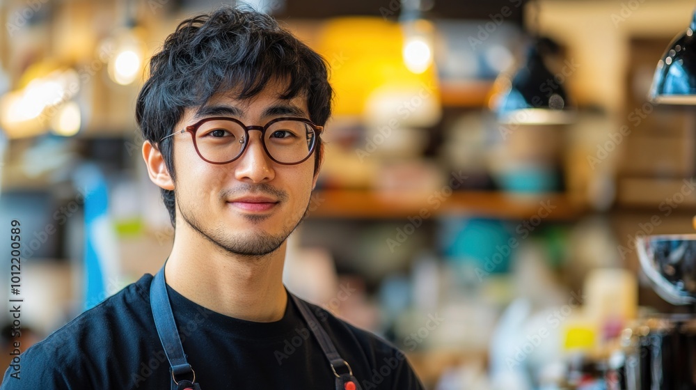 Portrait of a Smiling Young Man in a Cafe