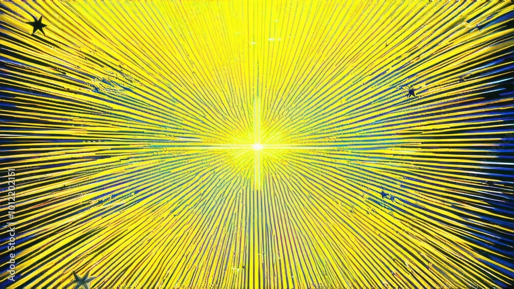 Obraz premium Background with yellow gradient and concentrated lines interspersed with stars