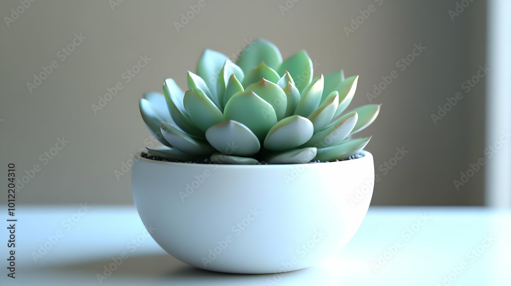 Succulent Plant in White Pot - Realistic Image Succulent Plant in White Pot - Realistic Image