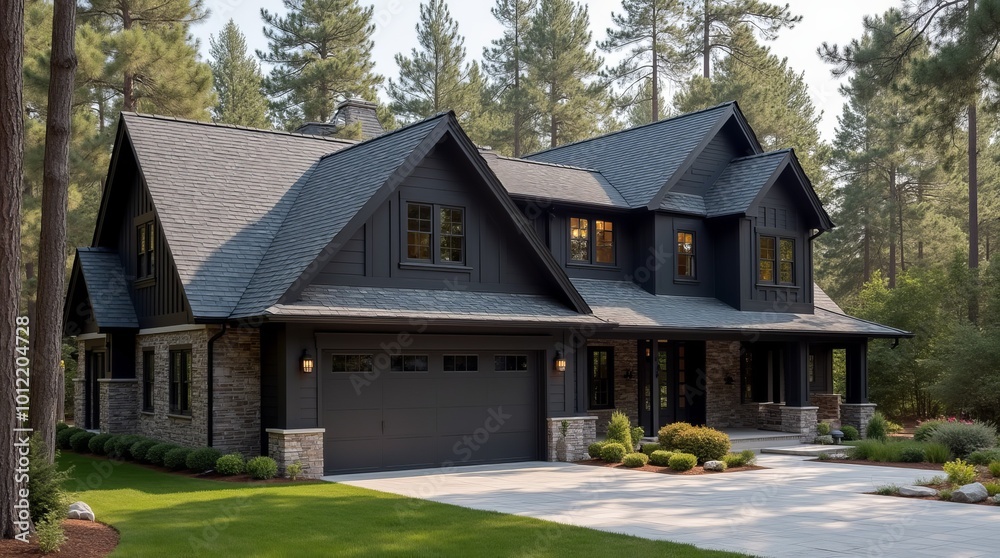 Contemporary black home with forest views Contemporary black home with forest views