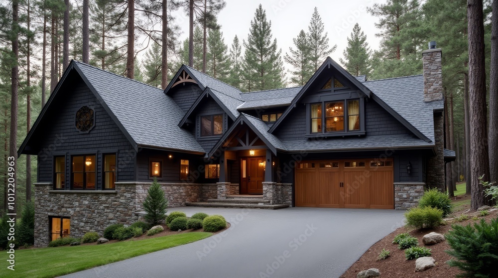 Contemporary black home with forest views Contemporary black home with forest views