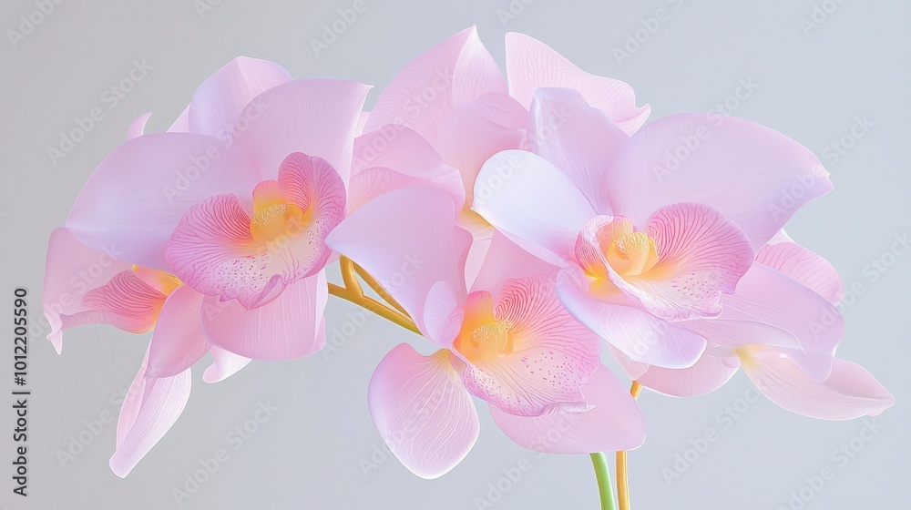 Obraz premium Exquisite Pastel Purple Orchid in Lush Greenery - Detailed Macro Shot of Elegantly Arranged Floral Beauty