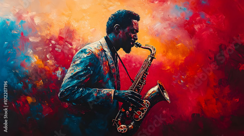 Saxophone Player in Abstract Painting photo