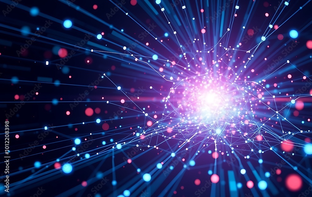 Naklejka premium Digital cyberspace with particles and Digital data network connections concept. 