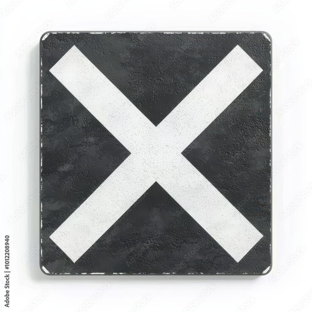 Obraz premium A black and white cross sign on a textured surface, symbolizing various interpretations and meanings in design.