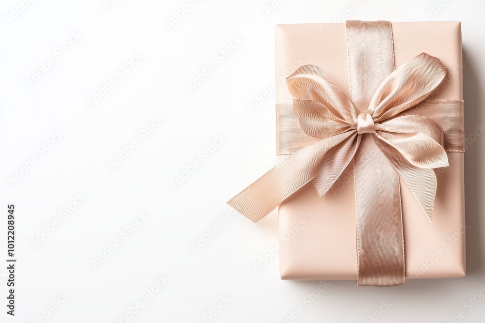 A beautifully wrapped gift box in a soft pink hue with an elegant satin ribbon, set against a clean white background for a minimalist aesthetic. A beautifully wrapped gift box in a soft pink hue with an elegant satin ribbon, set against a clean white background for a minimalist aesthetic.