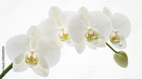 Elegant White Orchid with Cascading Petals - Detailed Macro Shot with Pale Green Accents and Delicate Speckles