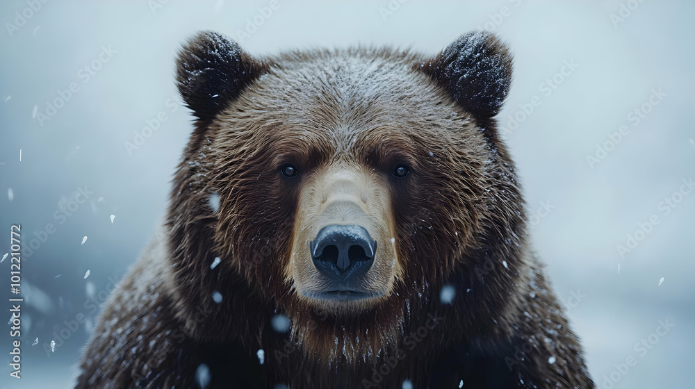 Brown Bear in Winter Snow Realistic Image Brown Bear in Winter Snow Realistic Image