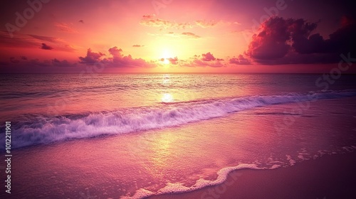 Pink Sunset Over the Ocean