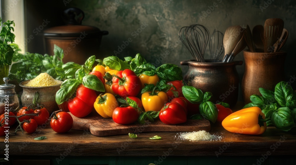 Still Life with Peppers and Basil Still Life with Peppers and Basil
