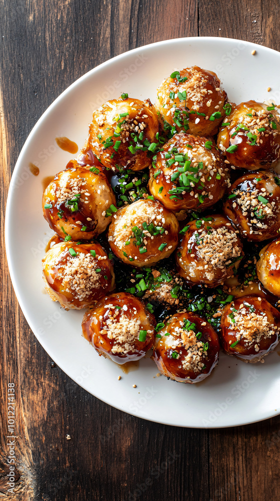 Japanese takoyaki: a delicious ball-shaped snack made with wheat flour and cooked in a special molded pan Japanese takoyaki: a delicious ball-shaped snack made with wheat flour and cooked in a special molded pan