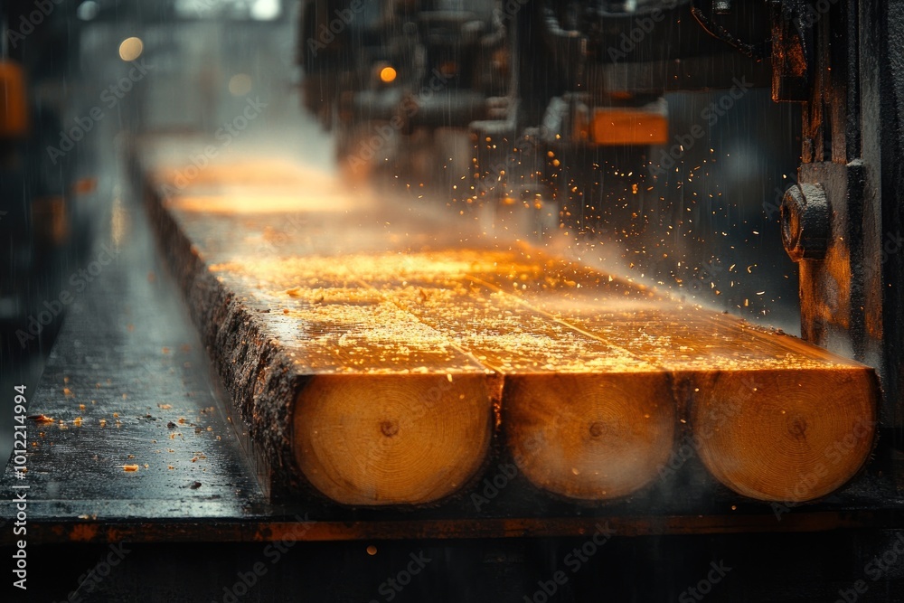 Closeup of a sawmill cutting wood with sawdust flying in the air. Closeup of a sawmill cutting wood with sawdust flying in the air.