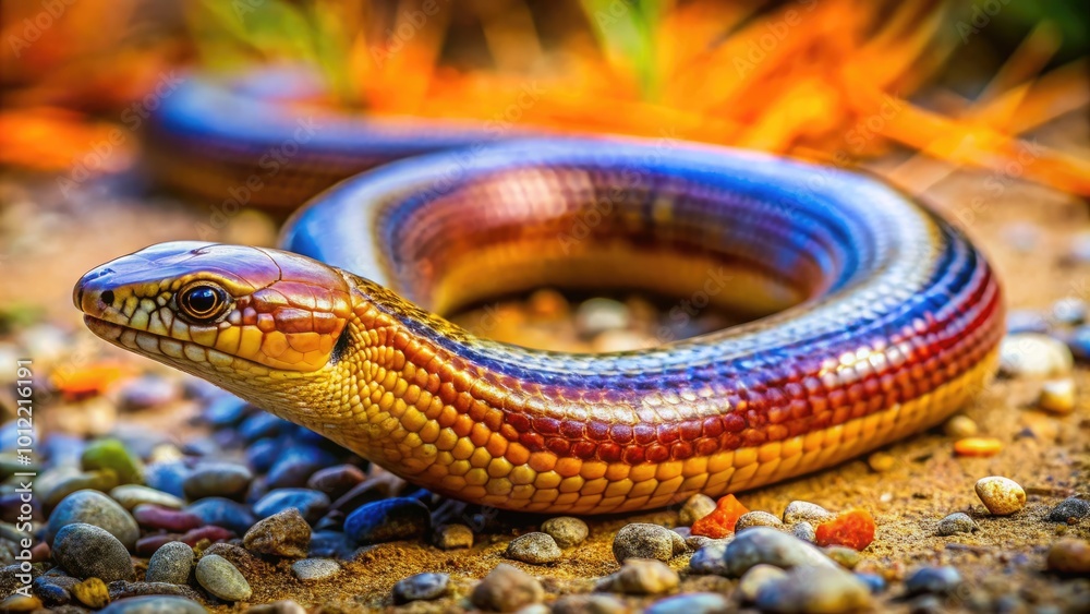 Fascinating Legless Lizard Crawling on Ground with Unique Scales and Body Structure in Natural Habitat Fascinating Legless Lizard Crawling on Ground with Unique Scales and Body Structure in Natural Habitat