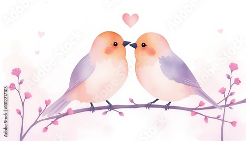 Tender watercolor illustration of love birds for Valentine's Day card design photo