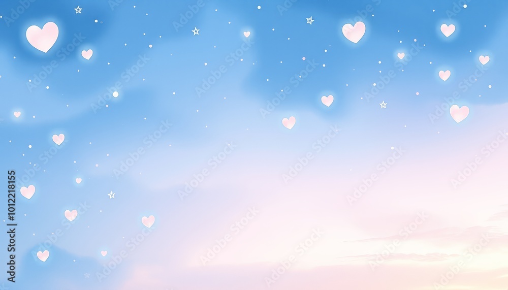 Obraz premium Dreamy white hearts floating on soft blue sky background with copy space