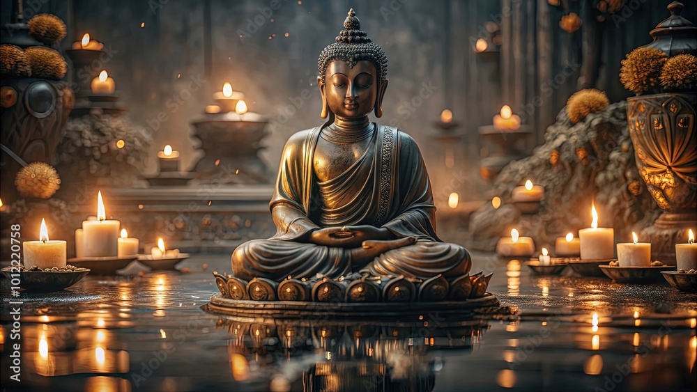 Happy Vesak Day, Buddha Purnima wishes greetings with buddha and lotus illustration. Can be used for poster, banner, logo, background, greetings, print design. abstract illustration design. Happy Vesak Day, Buddha Purnima wishes greetings with buddha and lotus illustration. Can be used for poster, banner, logo, background, greetings, print design. abstract illustration design.