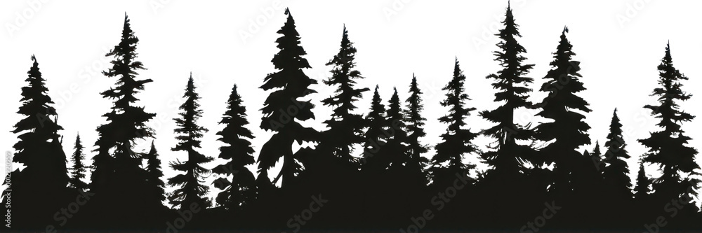 Obraz premium PNG Silhouette of pine trees plant fir white background.