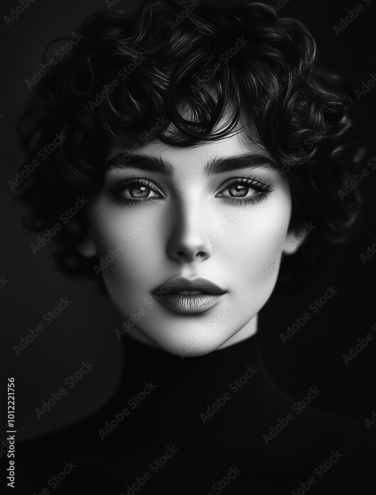 A beautiful woman with short, curly hair, captivating eyes, and a full-face portrait. A beautiful woman with short, curly hair, captivating eyes, and a full-face portrait.