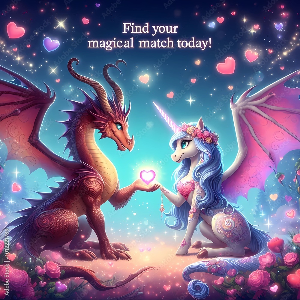 Obraz premium Red dragon and pegasus in love