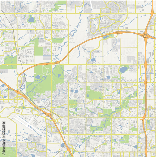 Map of Broomfield in Colorado in a normal road map style. Contains layered vector with roads water, parks, etc.