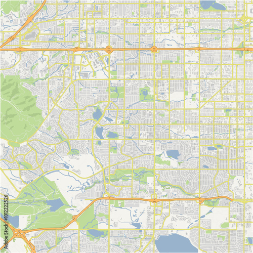 Map of Lakewood in Colorado in a normal road map style. Contains layered vector with roads water, parks, etc.