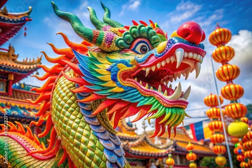 Festive New Year Celebration with a Colorful Dragon Symbolizing Prosperity and Good Fortune