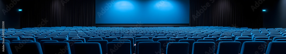Obraz premium Blue Cinema Interior Design | Modern Theater with Stylish Seating and Elegant Lighting