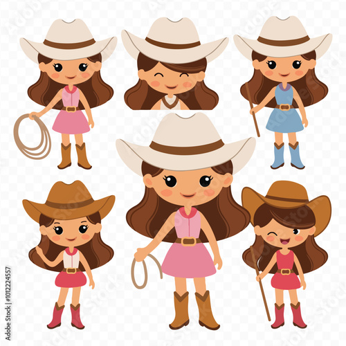 Cute Cowgirl Clipart Bundle a girl riding a horse with cow and horse