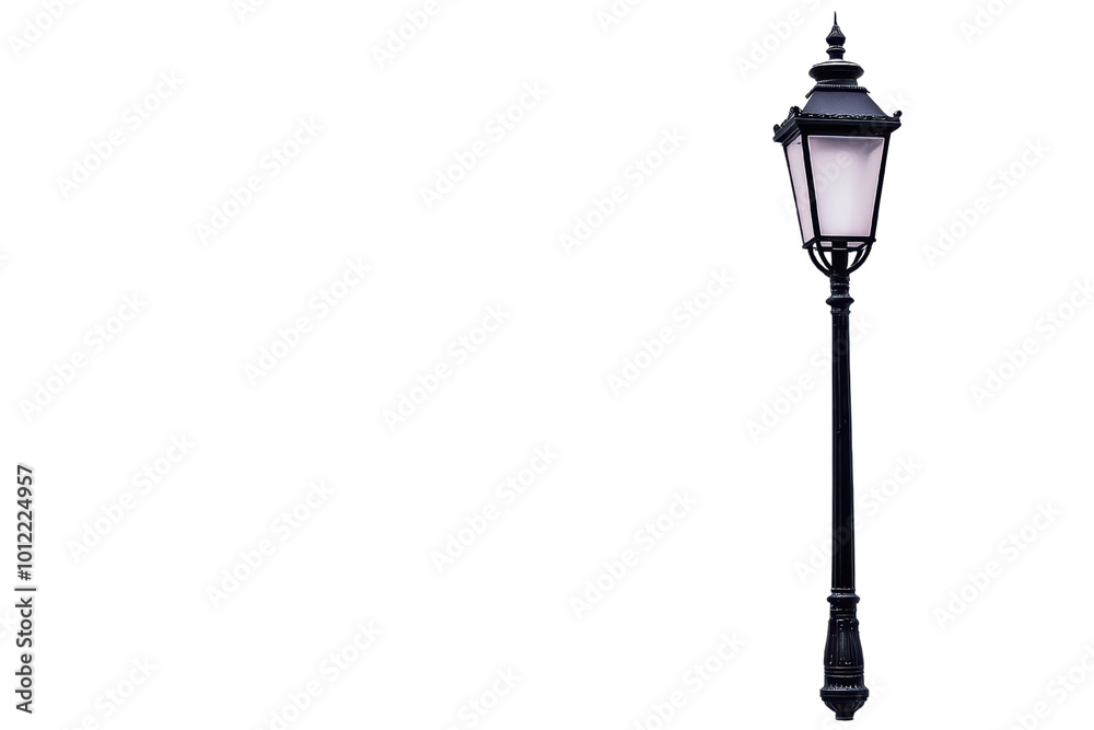 Classic street lamp standing tall against a white background, perfect for urban themes and lighting designs. isolated on transparent background.