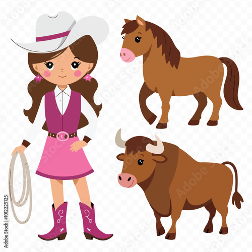 Cute Cowgirl Clipart Bundle a girl riding a horse with cow and horse photo