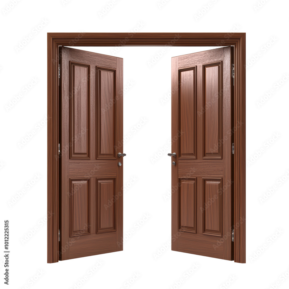 Double wooden doors in an open position, inviting and spacious appearance, ideal for interior or exterior designs. isolated on transparent background. Double wooden doors in an open position, inviting and spacious appearance, ideal for interior or exterior designs. isolated on transparent background.