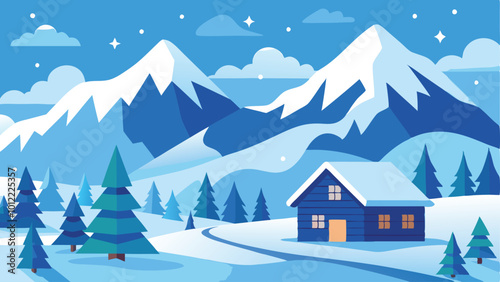 Winter wonderland with snowy mountains as a simple vector illustration.