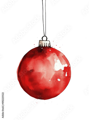 Bright red Christmas ornament hanging delicately against a light background