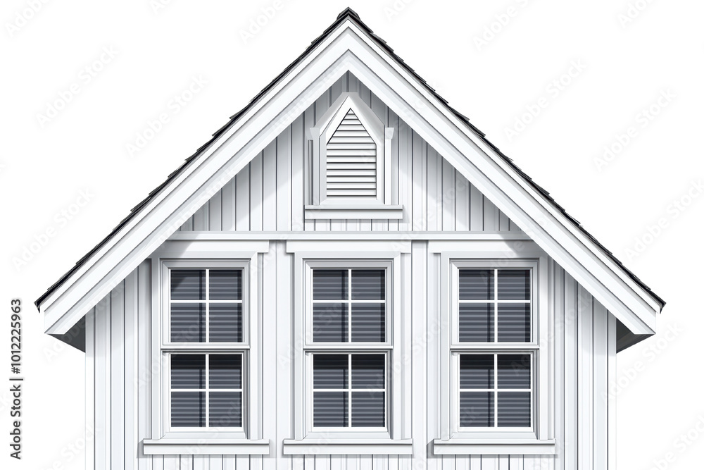 White wooden house facade with windows, minimalist design, isolated on white background. isolated on transparent background. White wooden house facade with windows, minimalist design, isolated on white background. isolated on transparent background.
