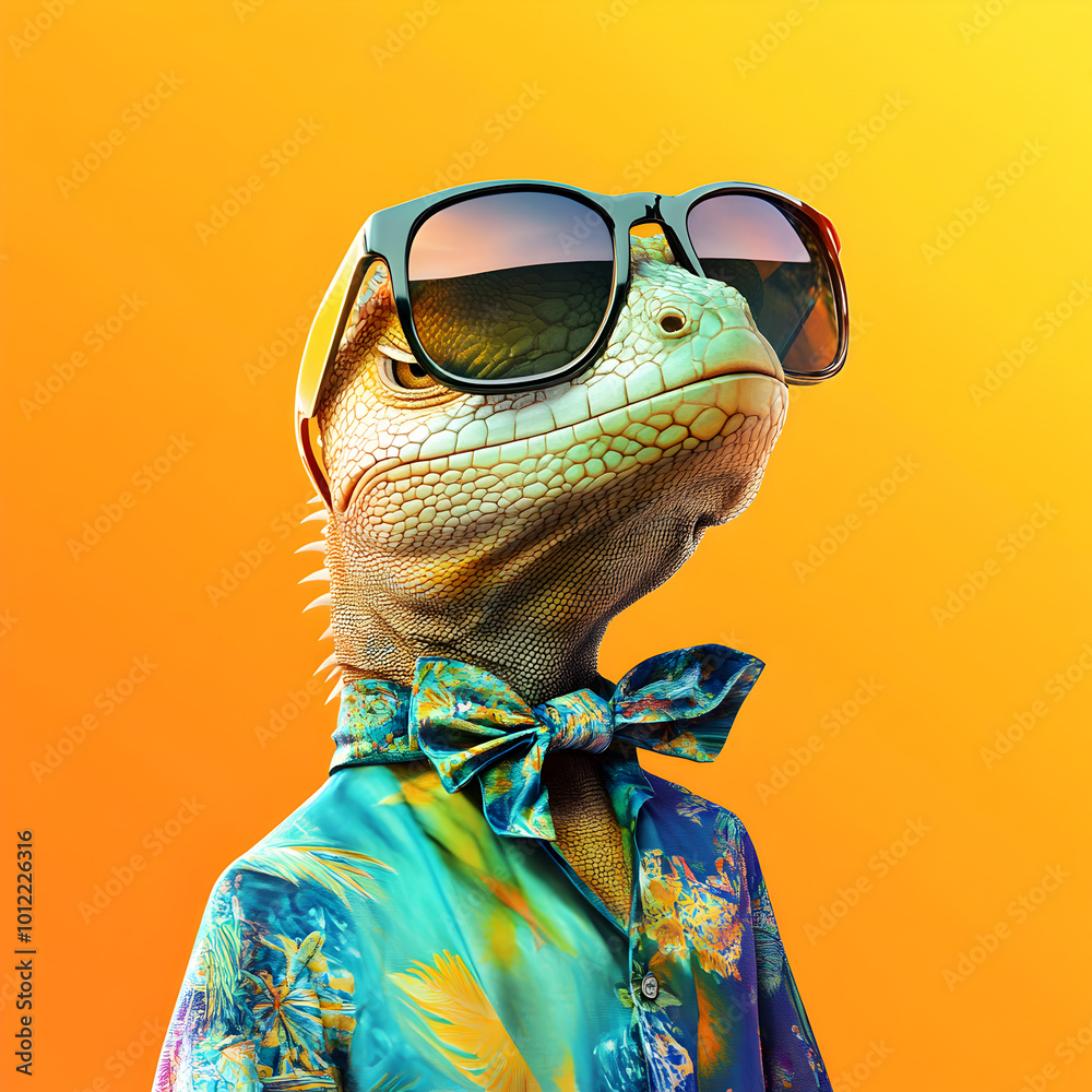 Trendy Lizard in Colorful Shirt and Shades
