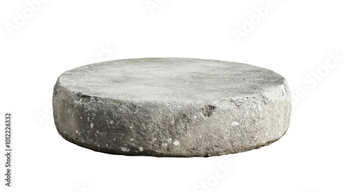 Simple round concrete object with a smooth surface on a white backdrop for de...