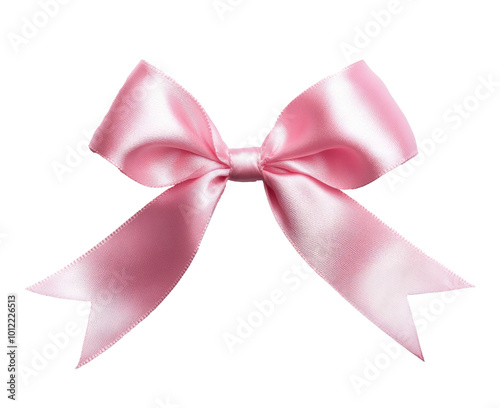 Elegant pink satin bow with long tails for gift wrapping or decoration on a w...