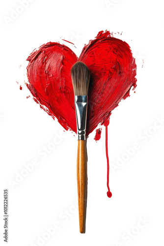 Creating a red heart shape with a paintbrush on a blank canvas for a heartfel...