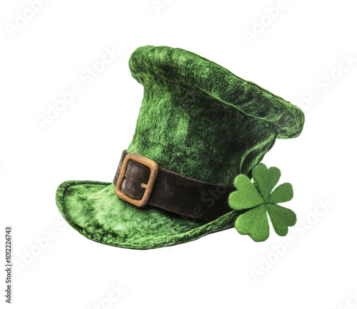 Green felt top hat adorned with shamrock decoration for St. Patricks Day cele...