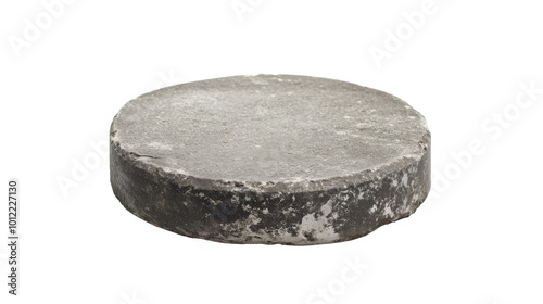 Simple round concrete object with a smooth surface on a white backdrop for de...