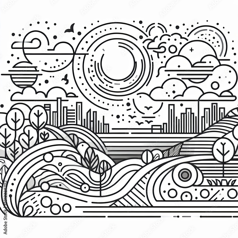 LANDSCAPE Outline aesthetics space, nature and city for web design and decoration LANDSCAPE Outline aesthetics space, nature and city for web design and decoration