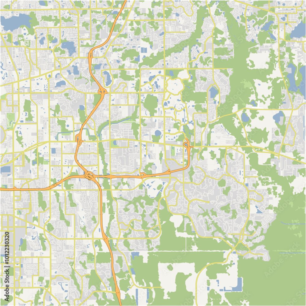 Obraz premium Map of Alafaya in Florida in a normal road map style. Contains layered vector with roads water, parks, etc.